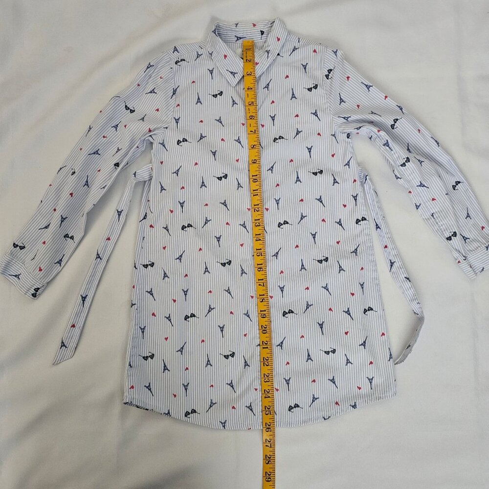 Crown & Ivy Kids White & Light Blue Stripes Long Sleeve Shirt Dress Girls Size 8 - Picture 9 of 9